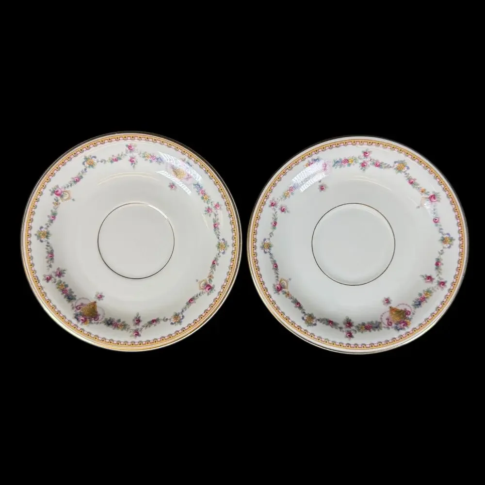 LOT OF 2 H&Co Selb Bavaria Heinrich Plate white Pink Rose Garlands Gold Trim 6